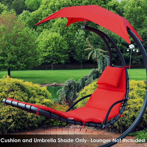 Outdoor Hanging Lounge Chair Replacement Cushion And Floating Umbrella Fabric Red For Curved Swing Chair in garden setting