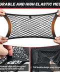 Two Pack 14 By 10 Inch Double Layer Mesh Cargo Net Stretchable Car Organizer Netting with hooks and screws displayed