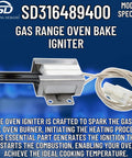 Model Specific Gas Range Oven Bake Igniter Replacement For 316489400 And 316428500 shown with cord and connector.