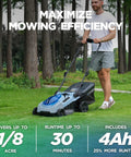 18 Inch 40V Max Brushless Cordless Push Lawn Mower With 4.0Ah Battery, 148Wh Total Power, Charger Included, Up To One Eighth Of An Acre Coverage, About 30 Minute Runtime, Lightweight, Easy Start, Mulch And Side Discharge Options. Man mowing grass