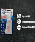Front view of High Temperature Thread Sealant Kit 50 Ml Pack Of 6 That Seals Leaks Like A Champ package showing tube and instructions.