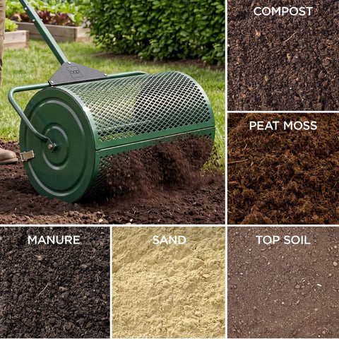 Compost Spreader With 24 Inch Wide Drum For Even Coverage Of Compost Soil Sand Manure And Mulch Perfect For Yard Work