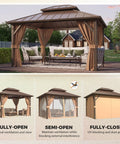 10x12 Hardtop Gazebo With Aluminum Frame And Metal Roof, Double Galvanized Steel Roof For All Weather Durability, Includes Curtains
