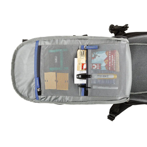 Interior pockets of Glass Limo Camera Backpack For Pro DSLR Gear With Tripod Mount for organizing accessories, black.