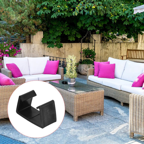 Patio Furniture Clips 8 Pack Fixed Buckle Sofa Clamps For Rattan Chairs And Outdoor Garden Sets Black Durable Fasteners To Stop Shifting And Slipping Securely, shown in outdoor setting with furniture