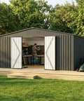 14x12 Ft Metal Outdoor Storage Shed with Lockable Door and Sloped Roof for Heavy Duty Weatherproof Galvanized Steel Construction