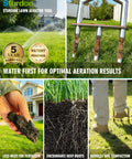 42 Inch Lawn Aerator Made From 304 Stainless Steel with 3 detachable hollow tines in yard setting for soil aeration.