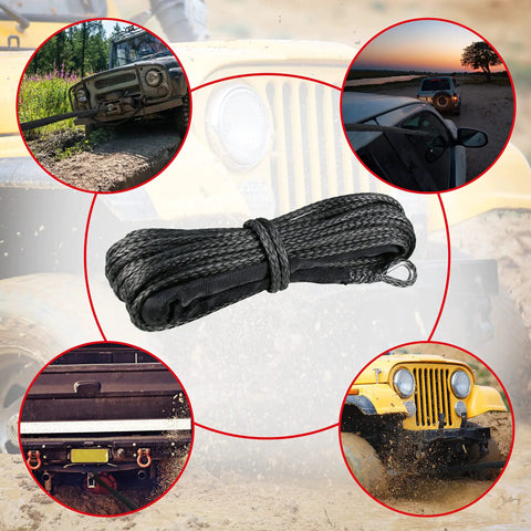 Beefed-Up Heavy-Duty Synthetic Winch Rope 50 Ft Quarter Inch, 10,000 Lb Load Rating For ATV SUV And Truck, shown with sleeve
