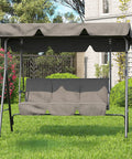 Three Seat Outdoor Porch Swing With Stand And Adjustable Canopy For Backyard Patio, 800 Lb Capacity, Tilt Shade In Grey