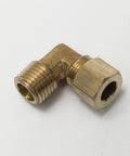 Heavy Duty Brass Compression Elbow 90 Degree Connector Fits 5 16 Inch Tubing With 1 4 Male Npt Thread Includes Nuts And Ferrules Bulk Pack Of Two Fifty showing brass fitting side view