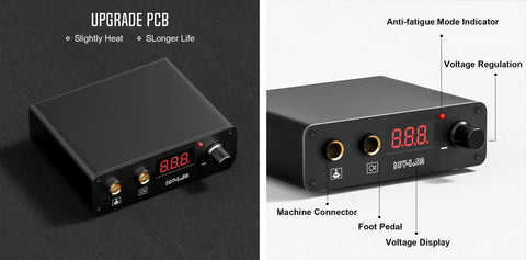 Pro All In One Tattoo Kit With Pen Style Tattoo Machine And Power Supply, showing power supply unit with connectors
