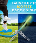 Child using Air Rocket Launcher Kit With Glow In The Dark Foam Rockets Up To 100 Feet Kid Powered Outdoor STEM Toy For Backyard Fun