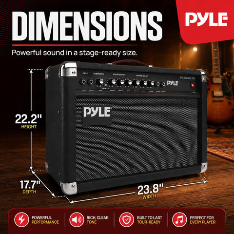 Portable 40 Watt Electric Guitar Amplifier With Dual Inputs And 6 Inch And 8 Inch High Definition Speaker Cones Overdrive Digital Delay