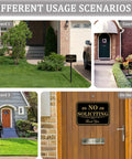 Heavy Duty No Soliciting Yard Sign With 37 Inch Adjustable Stake For Home And Biz 14 By 10 Inch Aluminum Sign in different yard scenarios