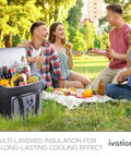 Portable Electric Cooler Bag And Thermoelectric Travel Fridge With 18 Liter Soft Sided Build DC 12 Volt Car Plug Case for a picnic.