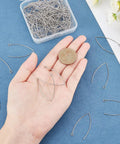 V Shape Earring Hooks With Horizontal Loop In 304 Stainless Steel For DIY Jewelry Making on a hand, coin for scale