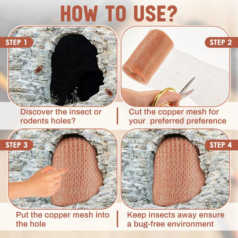 Steps to use Two Rolls Of 8 By 32 Ft Copper Mesh For Rodent And Pest Control Rustproof Copper Wool Gap Blocking Garden Mesh DIY Hole Filler.