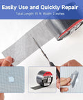 Heavy Duty Window Screen Repair Tape 2 Inch By 15 Foot Roll, Tough Adhesive Mesh Patch Kit being cut for DIY fix.