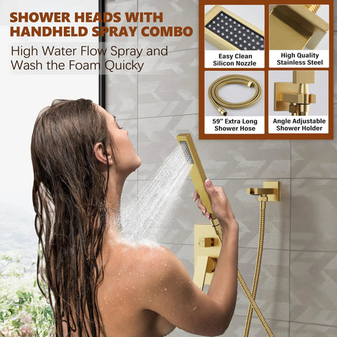 Premium Brushed Gold Shower System With 10 Inch Rainfall Head And Handheld Sprayer Combo Serving Straight Fire Luxury For Your Everyday Bathroom Renovation