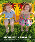 Kids Patio Swing Bench With Adjustable Canopy And Safety Belt 2-Seater Outdoor Swing Chair with ladybug pattern in garden