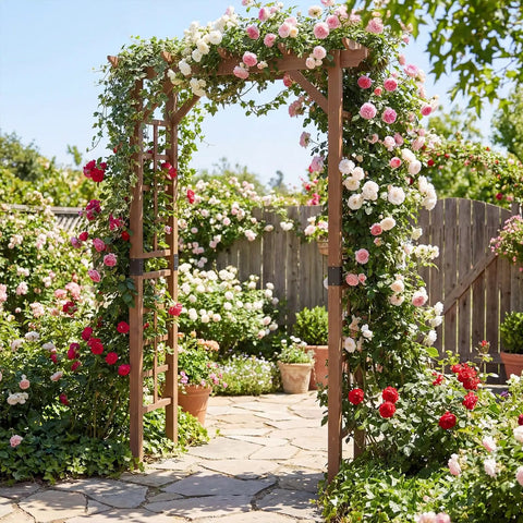 7 Foot Wooden Garden Arbor Trellis With Wide Arch And Strong Side Trellises For Climbing Plants Outdoor Wedding Arch