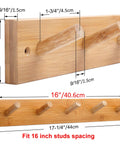 Wall Mounted Coat Rack With Five Hooks, 16 Inch Hole Spacing, Solid Bamboo Peg Rail For Hats Coats Towels Jackets Clothes