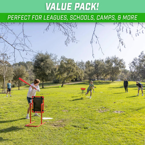 Kids playing with Baseball And Softball 5 Piece Base Set With Home Plate, Three Bases, And Pitching Rubber, Lightweight Foldable Rubber Bases