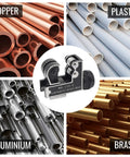 Tube Cutter For Copper, Steel, Stainless Steel, Aluminum, Plastic And Brass Tubing, Adjustable Cutter in center with materials