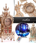 DIY 3D Wood Puzzle LED Tower Clock Kit For Desktop Building Blocks Steampunk Style Architectural Clock Model With 58 Pre Cut Pieces