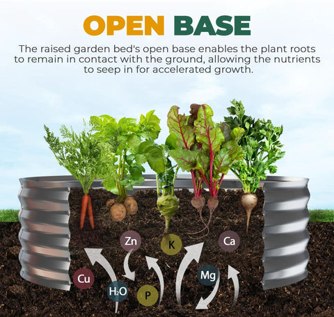 Galvanized Raised Garden Bed Kit 2x2x1 Ft No Fuss Setup Outdoor Planter Box for Vegetables Fruits and Flowers Easy Assembly for Balconies Patios and Yards Silver showing open base with plants and soil nutrients.
