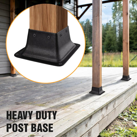 Beefy 4x4 Post Bases With Brackets And Internal Railing Anchors For 3.5x3.5 Wood Posts, Powder Coated Steel, Deck Support
