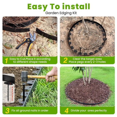 Heavy Duty Landscape Edging Coil 2 Inch Tall 33 Feet Long Includes 40 Spikes Flexible Border Kit For Lawn Flower Beds And Garden Paths Crack Resistant Heat Resistant Deformation Resistant Black Finish installation guide with garden edging steps