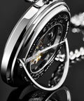 Close-up of Men's Skeleton Pocket Watch With Hand Wind Mechanical Movement Stainless Steel Case And 12 Inch Chain