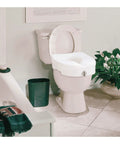 Heavy Duty Raised Toilet Seat With Handrails For Seniors And Handicap Assist Elongated Riser Adds Five Inches on white toilet.