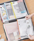 Colorful A4 Zipper Mesh Document Pouches 24 Pack Set In 10 Colors Waterproof Storage Bags in suitcase for travel use with documents.