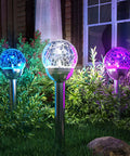 Solar Outdoor Cracked Glass Ball Lights Color Changing Garden LEDs for Path Patio Yard 3 Pack Pathway Lights glowing