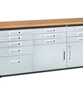 Heavy Duty Rolling Cabinet Workbench With Solid Wood Top Turns Your Garage Into A Boss Mode Workspace, 11 Drawer Steel Storage In Graphite Finish, 77 Inch Wide By 20 Inch Deep By 37.5 Inch High, Four 5 Inch Wheels With Two Locks