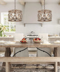 Dope Farmhouse Wood Pendant Chandelier For Dining Room And Kitchen Island Rustic Whitewashed Finish With Dark Mottled Details