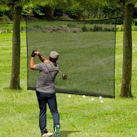 Golfer using 10x10 Practice Net Heavy Duty Nylon Hitting Net For Garage And Backyard Ready To Roll Durable Indoor Outdoor Swing Training Netting With Strong Frame Support And Easy Setup in outdoor setting