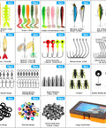 All In One Fishing Lure Kit With 137 Piece Tackle Box Included Crankbaits Spoons Hooks Weights And More Freshwater Bass Gear For Beginners And Pros Gift For Men showing various lures, hooks, and weights.