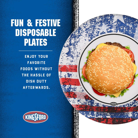 Heavy Duty Patriotic 10 Inch Paper Plates For BBQs And Outdoor Cookouts, Durable Disposable Dinnerware With American Flag Design