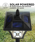 Sun Powered Outdoor Solar Lamp Post Light 65 Inch Tall Black Garden Decor with Warm LED top view showing solar panels