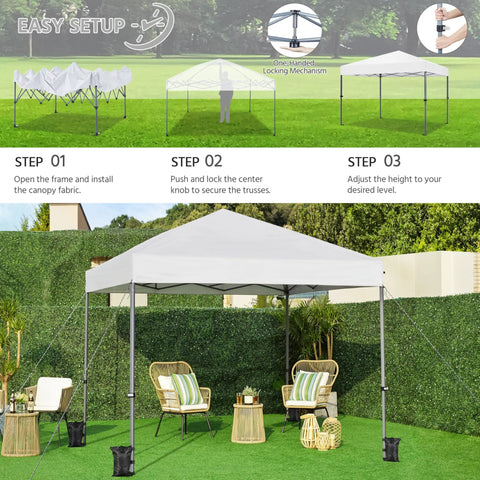 10x10 Pop Up Canopy No Fuss Easy Setup Tent For Backyard Parties And Outdoor Events with wheeled carry bag and sandbags