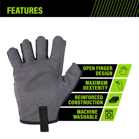 Tough As Nails Fingerless Work Gloves For Men And Women Featuring Padded Palms Rock Solid Knuckle Protection And Exposed Fingertips For Straight Up Precision Control In X Large - showing open fingertip design and reinforced construction.