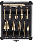 Heavy Duty Step Drill Bit Set With Countersink Bits Titanium Coated HSS 50 Hole Sizes Aluminum Case DIY Metalworking Kit