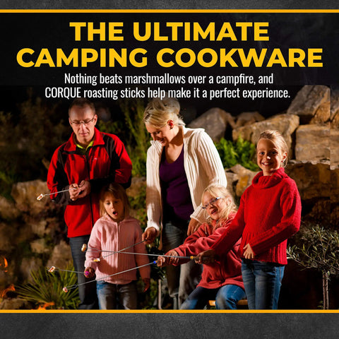 Family using Extendable 32 Inch Marshmallow Roasting Sticks With Wooden Handles For Fire Pit And Camping, Smores Skewers