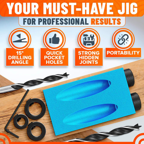Pocket Hole Jig Kit For Woodworking, 14-Piece Aluminum Pocket Screw Jig Set With 0.2 Millimeter Precision, showing drill guide and accessories