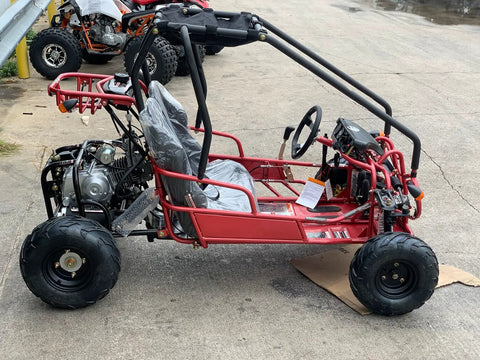 Kids 125cc Go Kart Raptor Style Fully Automatic With Reverse Blue Mid Size 4 Stroke Power Headlights Taillights Easy Start