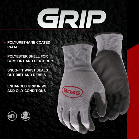 Men's Grip Polyurethane Coated Work Gloves Ten Pack Water and Chemical Resistant Abrasion Resistant Superior Grip Spandex Backing