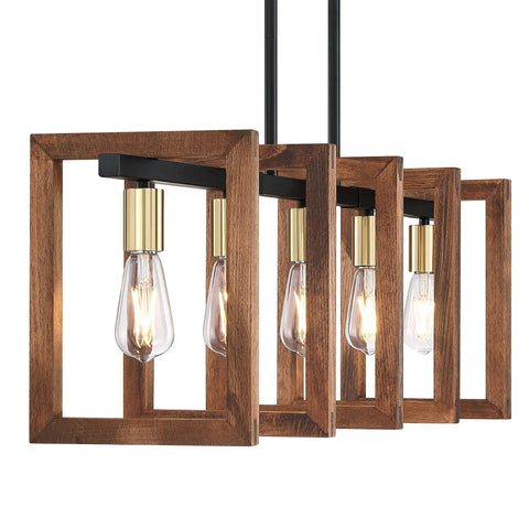 Five Light Farmhouse Chandelier With Hand Painted Wood Accents And Black Finish Rustic Semi Flush Mount Ceiling Light Fixture